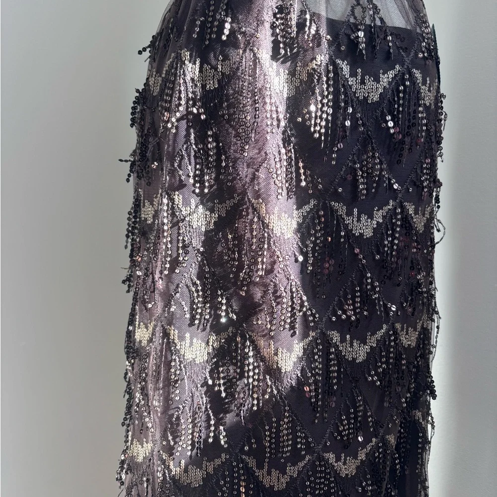 NWT Simons Chocolate Brown Sequin Lace Sequin Sparkly tulle Midi Skirt Size S - Picture 15 of 15